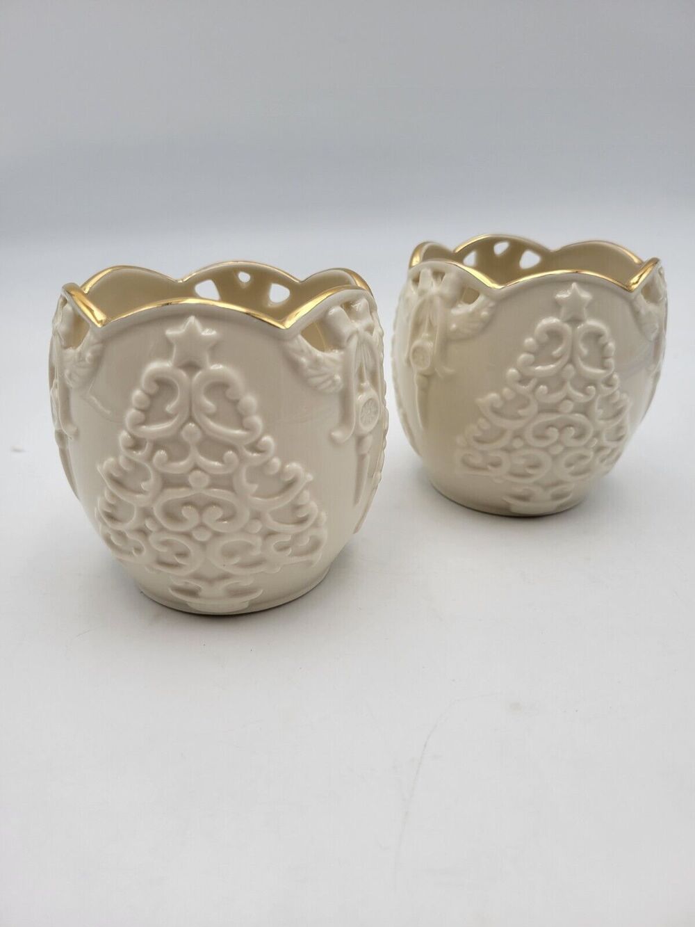 LENOX candle votives Merry Lights Tree Fine Ivory China Accented W/24 Karat Gold